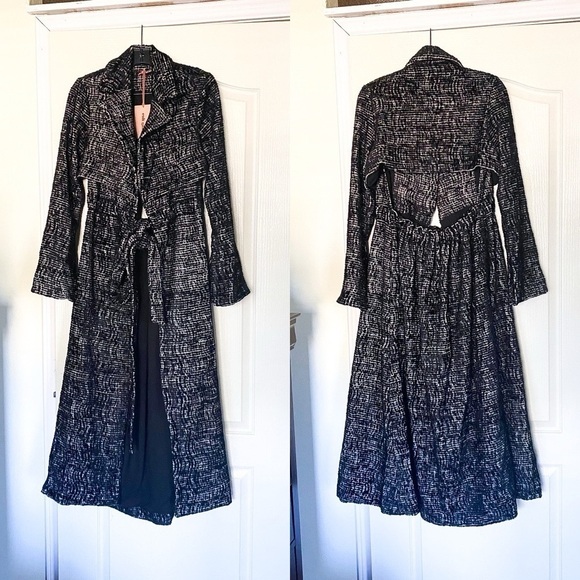 Cult Gaia Aya Matelassé Velvet Open-Back Coat Belted Long Black Size Small NWT - Picture 2 of 11